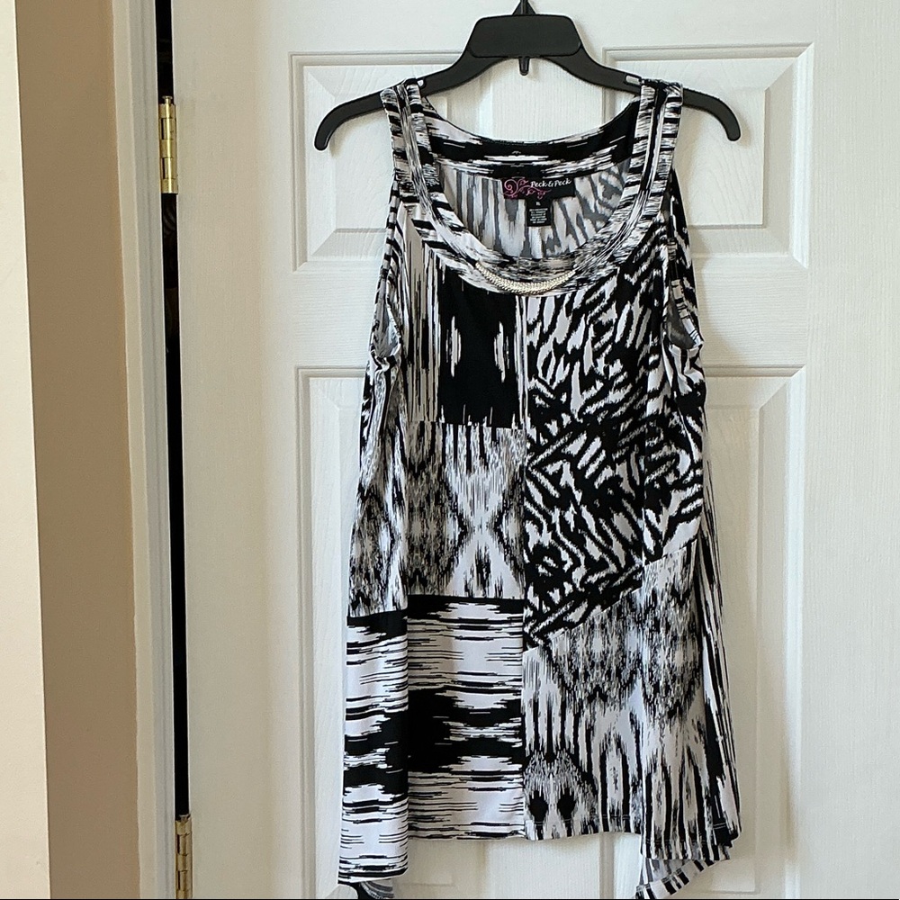 Peck & Peck Black and White Abstract Patchwork Tank
